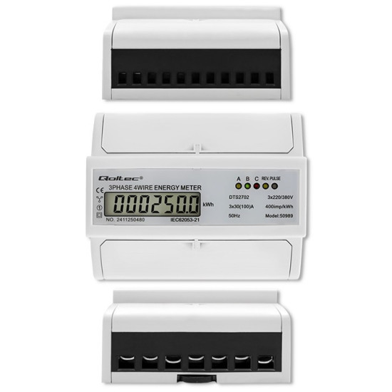 Trójfazowy dwukierunkowy elektroniczny licznik | miernik zużycia energii na szynę DIN | 400V | 100A | LCD | 4P 