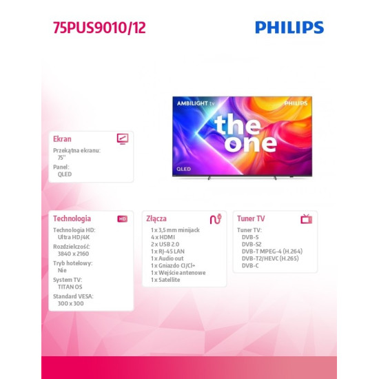 Telewizor 75 cali LED 75PUS9010/12 