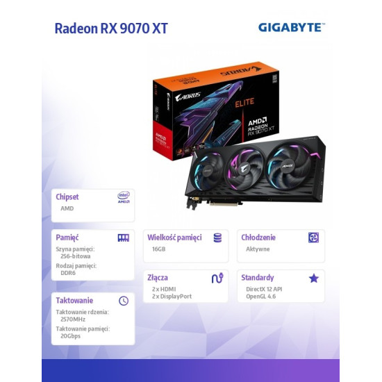 Karta graficzna Radeon RX 9070 XT AORUS ELITE 16GB GDDR6 256bit DP/HDMI