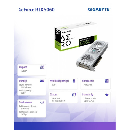 Karta graficzna GeForce RTX 5060 AERO OC 8G GDDR7 3DP/HDMI