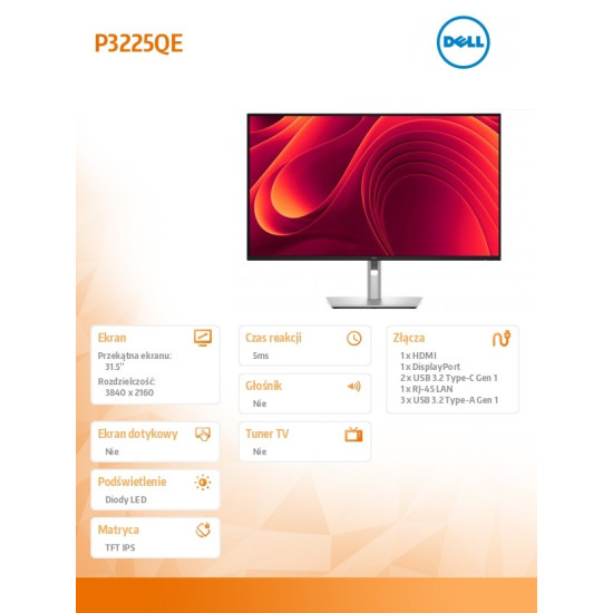 Monitor P3225QE 31.5 cala IPS 4K/HDMI/DP/USB/RJ45/3Y