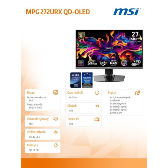 Monitor MPG 272URX QD-OLED LED/UHD/FLAT/240Hz/26.5cala/Black 