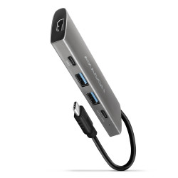 HMC-5G21 Wieloportowy hub USB 5in1, 10Gbps, 2x USB-A + 2x USB-C + HDMI 4K/30Hz, PD 60W, 13cm USB-C kabel