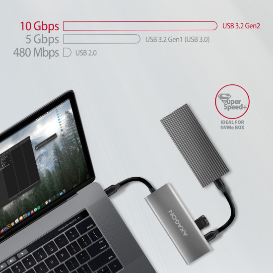 HMC-5G21 Wieloportowy hub USB 5in1, 10Gbps, 2x USB-A + 2x USB-C + HDMI 4K/30Hz, PD 60W, 13cm USB-C kabel