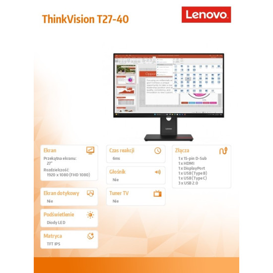 Monitor ThinkVision T27-40 27 cali 64A5ZAT6EU 