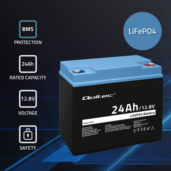 Akumulator LiFePO4 Litowo-Żelazowo-Fosforanowy | 12.8V | 24Ah |  307.2Wh | BMS 
