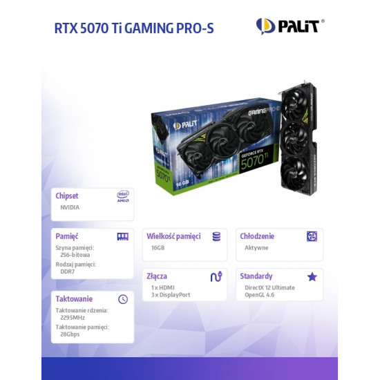 Karta graficzna RTX 5070 Ti GAMING PRO-S 16GB GDDR7 256bit 3DP/HDMI 