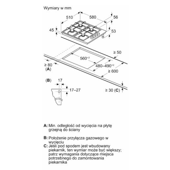 Płyta gazowa PBP6B5K80 inox