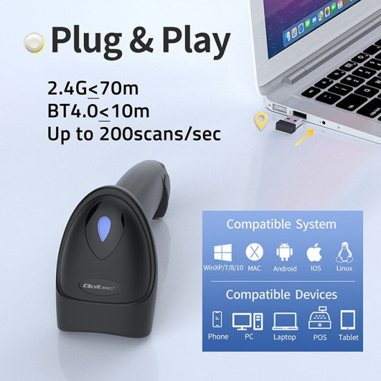Czytnik kodów kreskowych i QR | 1D 2D | USB | Bluetooth 