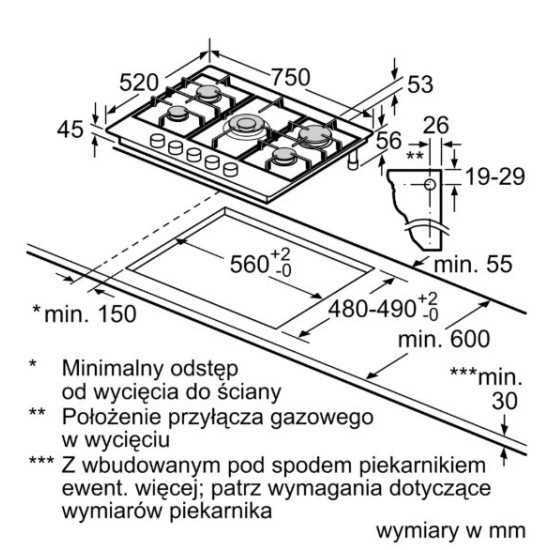 Płyta gazowa PCQ7A5I90 75 cm inox 