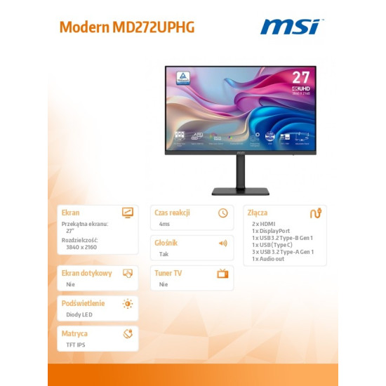 Monitor Modern MD272UPHG 27 cali/LED/UHD/Flat/60Hz/Czarny