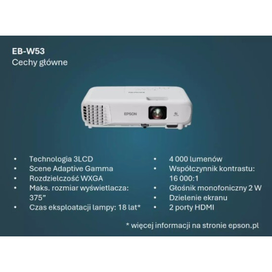 Projektor EB-W53   3LCD/WXGA/4000L/16k:1/HDMI 