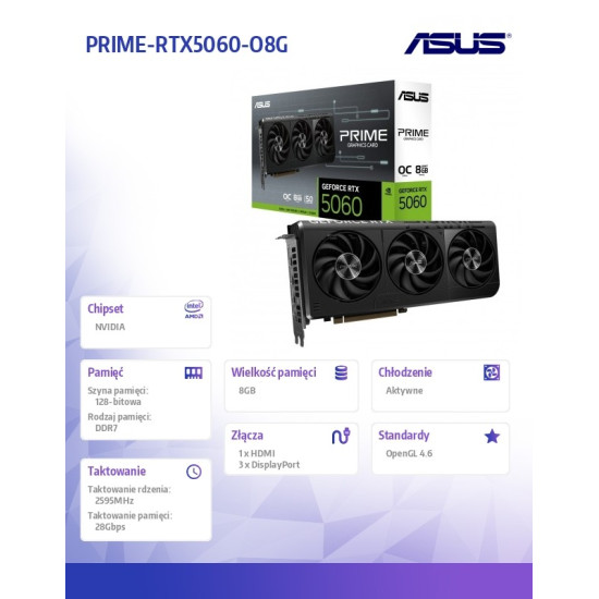 Karta graficzna GeForce RTX 5060 PRIME OC 8GB GDRR7 128BIT HDMI/3DP