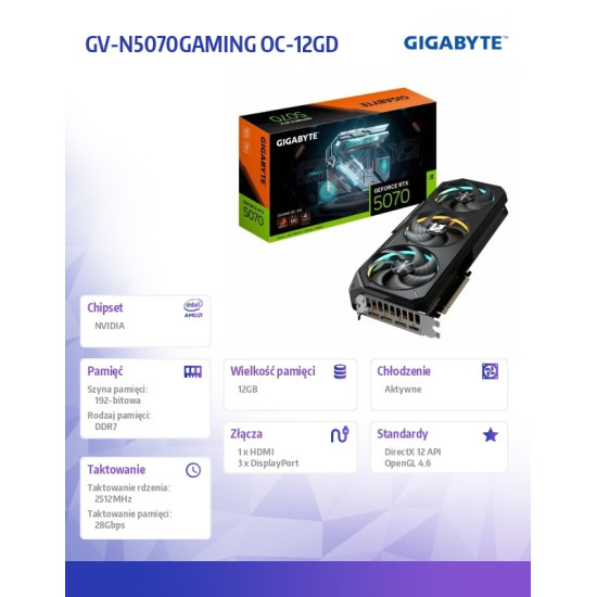 Karta graficzna RTX 5070 GAMING OC 12GB GDDR7 12GB 192bit HDMI/DP
