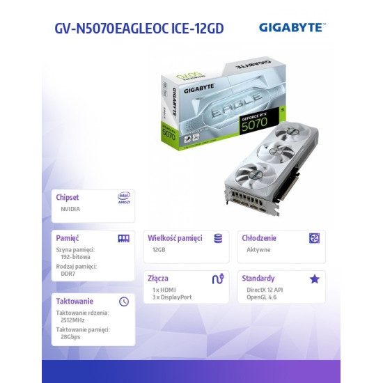 Karta graficzna RTX 5070 EAGLE OC ICE S FF 12G 192BIT GDDR7 3DP/ 