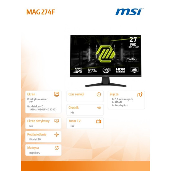 Monitor MAG 274F 27 cali/LED/FHD/Flat/200Hz/Black 