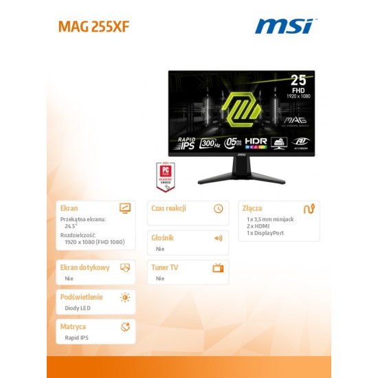 Monitor MAG 255XF 24.5 cala/LED/FHD/Flat/300Hz/Black 