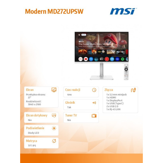 Monitor 27 cali Modern MD272UPSW LED/UHD/Flat/60Hz/biały