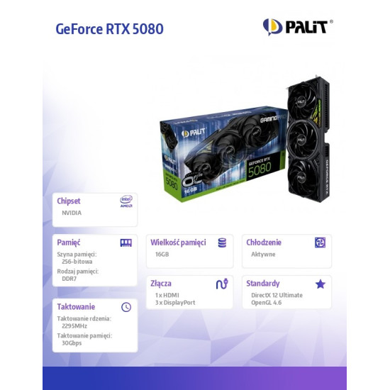 Karta graficzna RTX 5080 GAMING PRO OC 16GB GDDR7 256bit 3DP/HDMI 