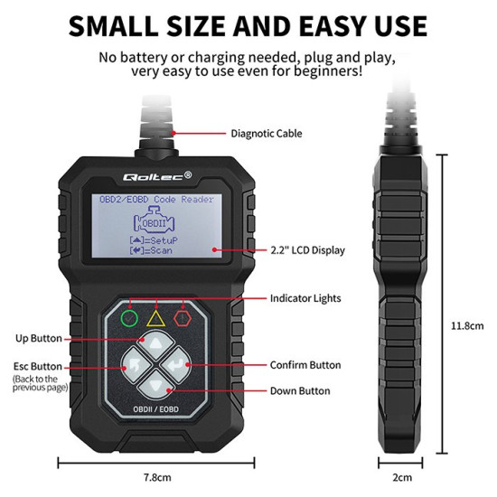Cyfrowy Tester diagnostyczny ProLine | OBDII EOBD | 8V-25V | Dualsystem 