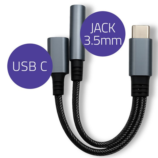 Adapter USB-C 2w1 | USB-C | Jack 3.5mm | PD 15W | 10cm 