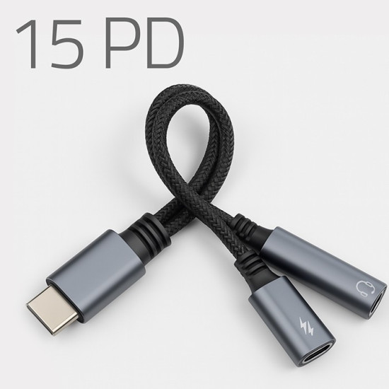 Adapter USB-C 2w1 | USB-C | Jack 3.5mm | PD 15W | 10cm 