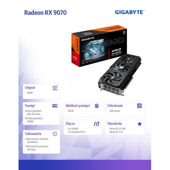 Karta graficzna Radeon RX 9070 GAMING OC 16GB GDDR6 256bit 2DP/2HDMI