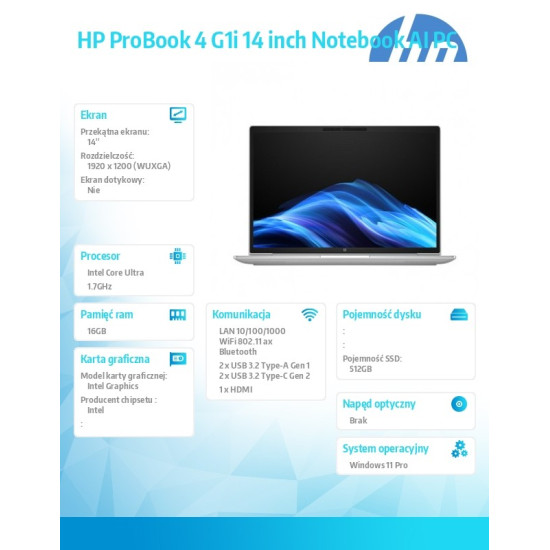 Notebook ProBook 4 G1i U7-255U 512GB/16GB/W11P/14.0  C51MYET