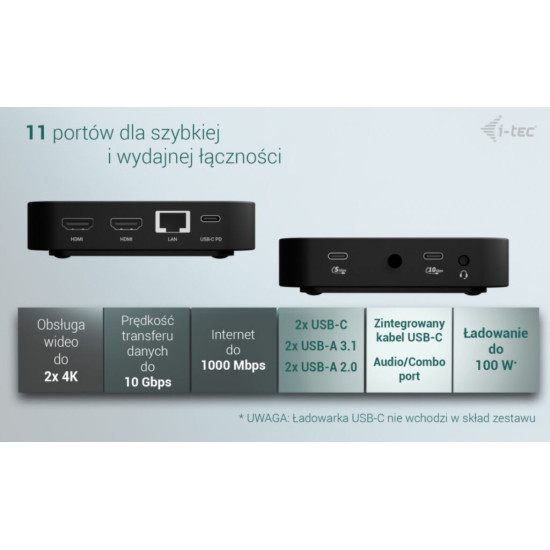 Stacja dokująca USB-C Dual HDMI Power Delivery 100W 