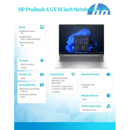 Notebook ProBook 4 G1i U7-255H 512GB/16GB/W11P/16.0   C51MQET