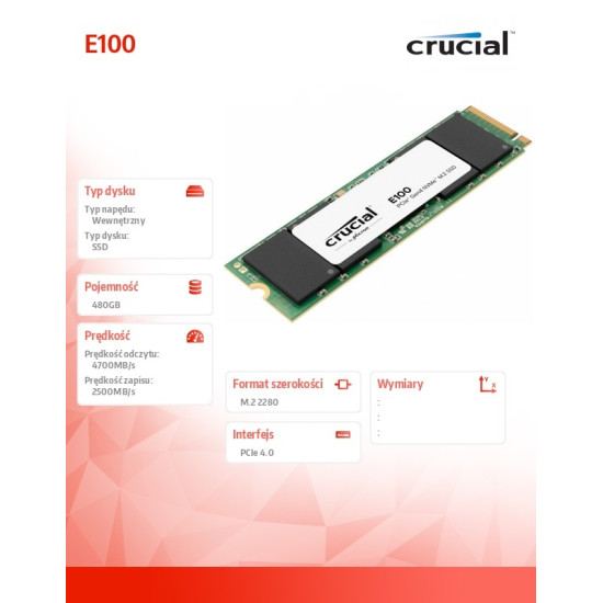 Dysk SSD E100 480GB M.2 NVMe 2280 PCIe 4.0 4700/2500 MB/s