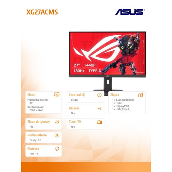 Monitor 27 cali XG27ACMS ROG DP HDMI USB-C 0.3MS