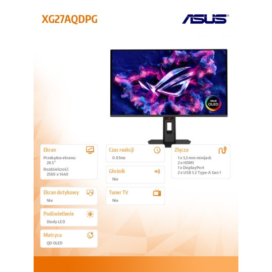 Monitor 26.5 cala XG27AQDPG DP 2HDMI 0.03MS USB HUB