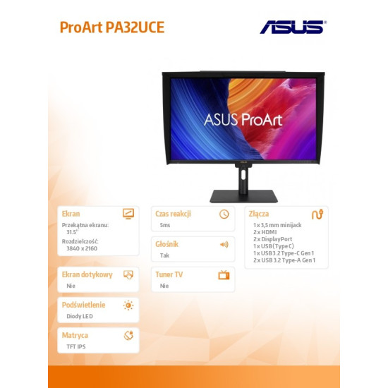 Monitor 32 cale PA32UCE ProArt 4K IPS HDMI*2 DP*2 USB-C 