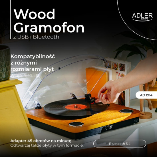 Gramofon AD1914 Wood USB Bluetooth