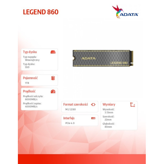 Dysk SSD LEGEND 860 1TB PCIe 4x4 6000/4000 MB/s M.2
