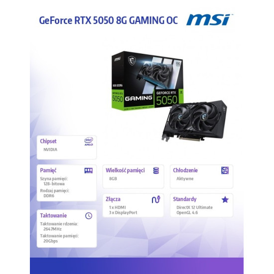 Karta graficzna RTX 5050 8G GAMING OC GDDR6 128BIT DP/HDMI 