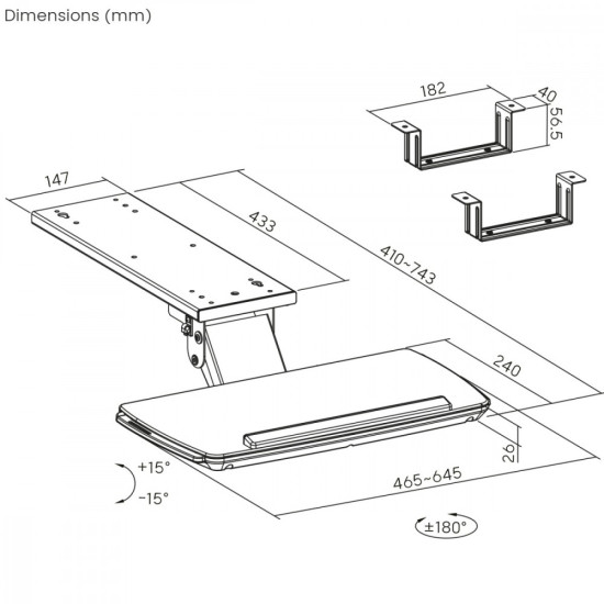 Uchwyt na klawiaturę max 5kg, MC-156 B   regulowany, podbiurkowy