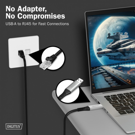 Kabel adapter USB-A - RJ45 Kat. 6A S/FTP, 1 Gbit/s, USB 3.2 Gen1, LSZH, 2m