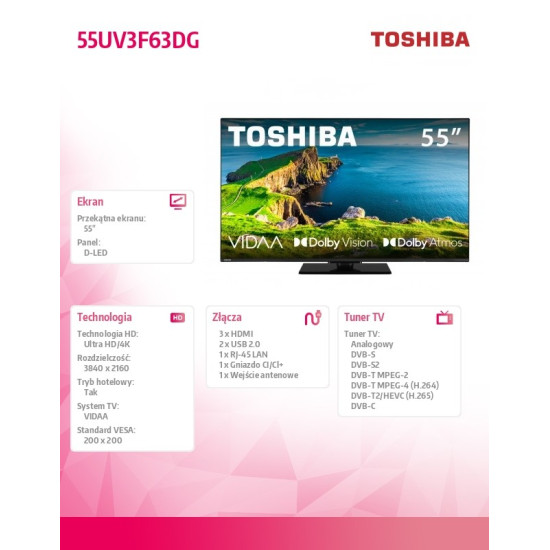 Telewizor LED 55 cali 55UV3F63DG 