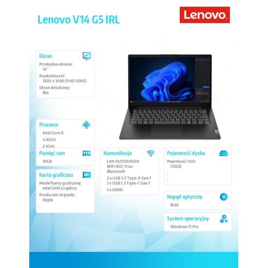 Laptop V14 G5 83GU008FPB W11Pro i5-13420H/16GB/512GB/INT/14.0' FHD/Business Black/3YR OS + 1YR CI 