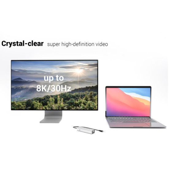 HUB USB-C Charging Metal 5 port with USB-C video 8K + Power Delivery 85W 