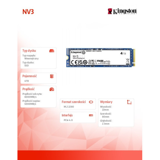 Dysk SSD NV3 4TB M.2 2280 PCI-e 4.0 NVMe 6000/5000 