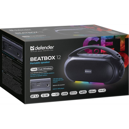 Głośnik bluetooth BEATBOX 12 16W czarny podświetlenie LED