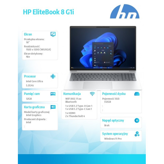 Notebook EliteBook 8 G1i U7-255U 512GB/32GB/W11P/16cali   C51LXET 