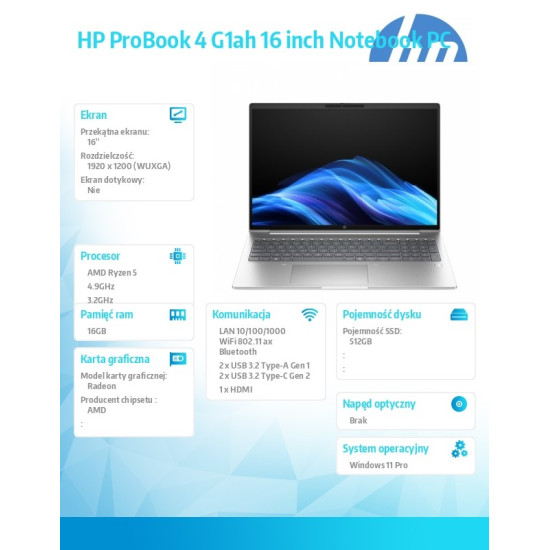 Notebook ProBook 4 G1ah R5-220 512GB/16GB/W11P/16.0   C51HKET