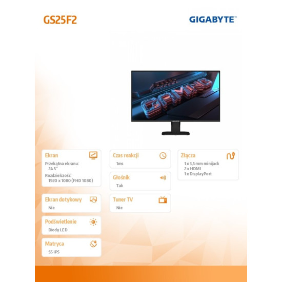 Monitor 24.5 cala GS25F2 IPS FHD HDMI DP 200HZ