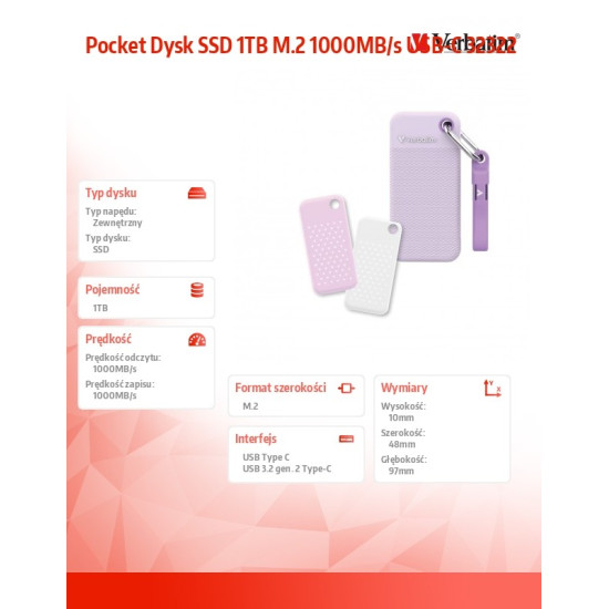Pocket Dysk SSD 1TB M.2 1000MB/s USB-C 32322