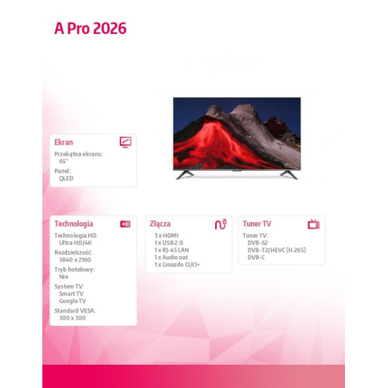 Telewizor TV A Pro 2026 65