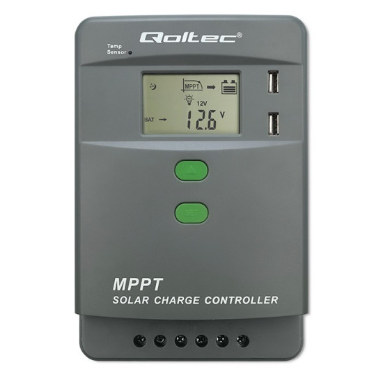 Solarny regulator ładowania MPPT z czujnikiem temperatury 10A |  12V/24V | LCD | 2xUSB | Bluetooth | APP | GEL | LiFePO4 